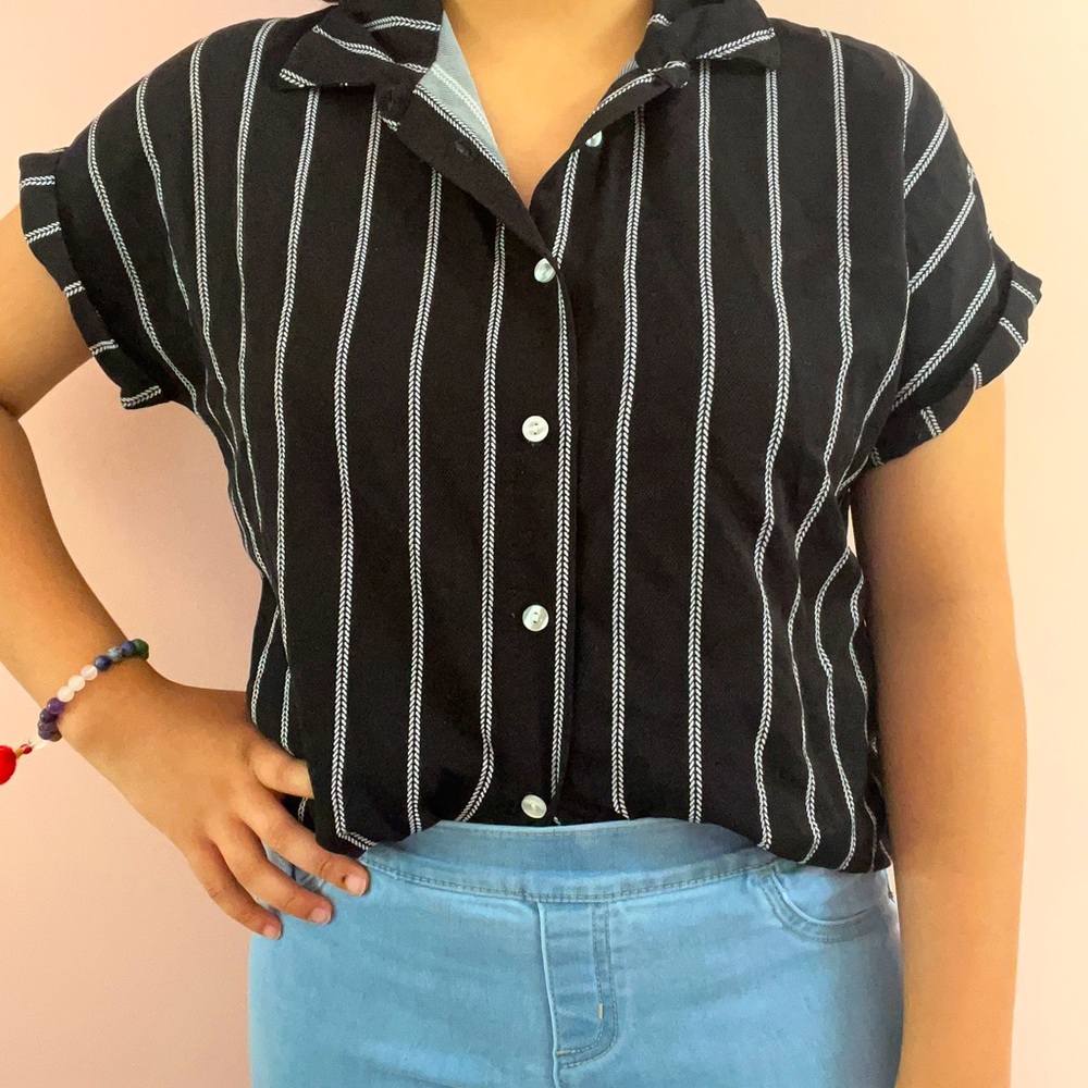 Jon & Anna White Striped Button Up Shirt